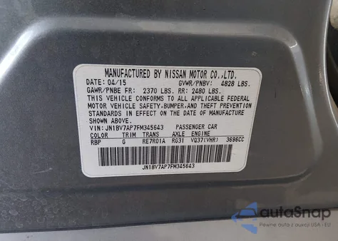 2015 Infiniti Q50 Sport from USA, damaged, VIN JN1BV7AP7FM345643